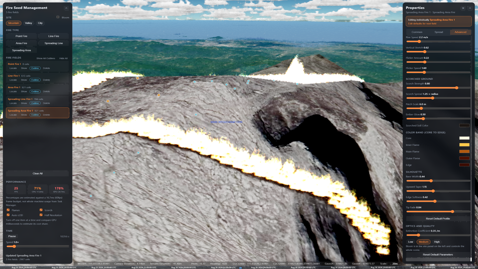3D Fire Source and Fire Scene Combustion Spread Simulation System